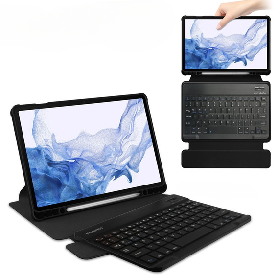 Puzdro s klávesnicou pre Samsung Galaxy Tab S9, Rotary 360° Leather, čierne