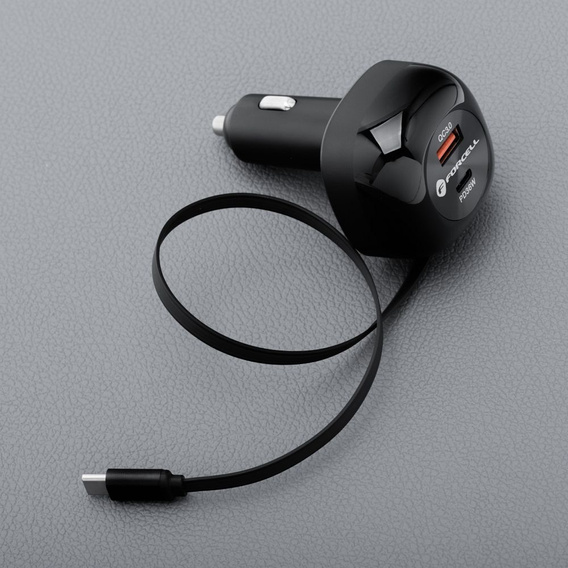 Forcell F-Energy Alu nabíjačka do auta s vysúvacím káblom USB-C, 75 W