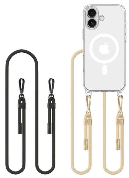Puzdro so šnúrkou pre iPhone 16, ERBORD MagSafe, priehľadné + sklo na displej
