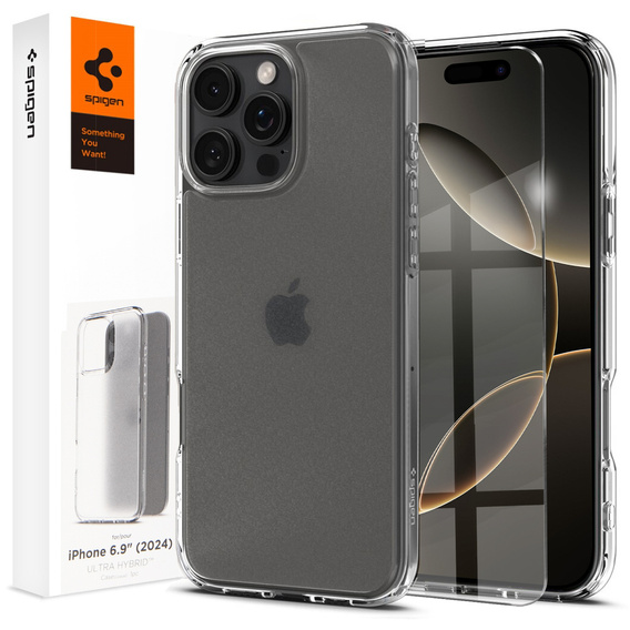 Puzdro Spigen pre iPhone 16 Pro Max, Ultra Hybrid, priehľadné + tvrdené sklo 9H