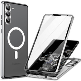 Magnetické puzdro Dual Glass MagSafe pre Samsung Galaxy S23, strieborné