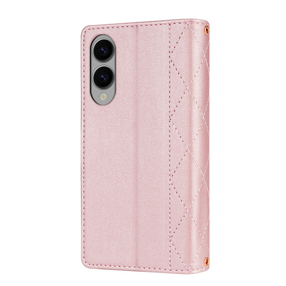Puzdro s chlopňou pre Samsung Galaxy S25 Edge, Rhombus Crossbody Leather, ružové rose gold