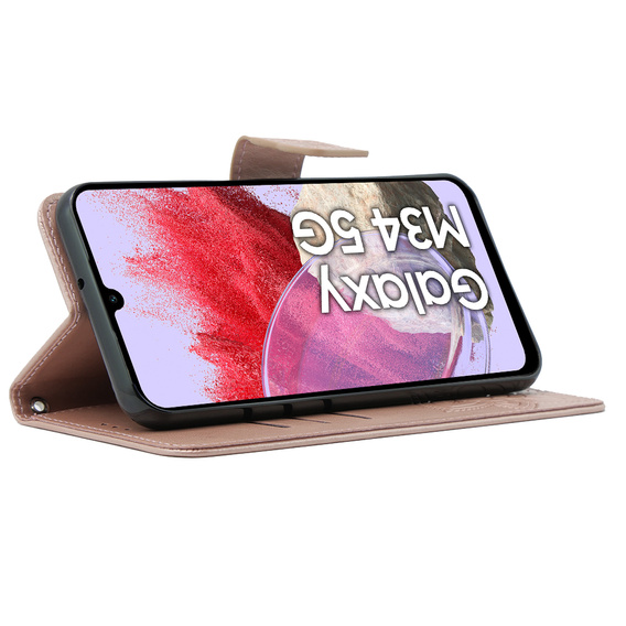 Klapkové puzdro pre Samsung Galaxy M34 5G, Butterfly, ružové rose gold