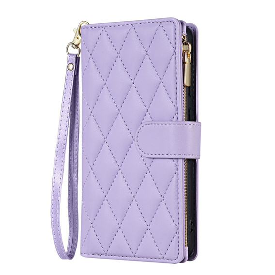 Puzdro s chlopňou pre Samsung Galaxy S25 Edge, Rhombus Crossbody Leather, fialové