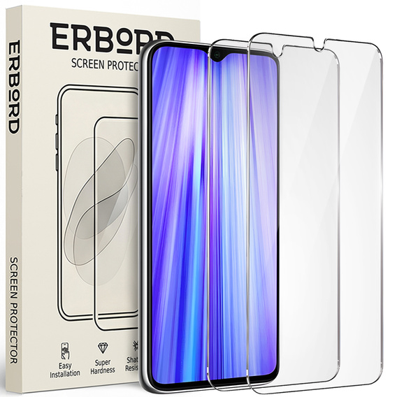 2x tvrdené sklo pre Xiaomi Redmi Note 8 Pro, ERBORD 9H Hard Glass na displeji