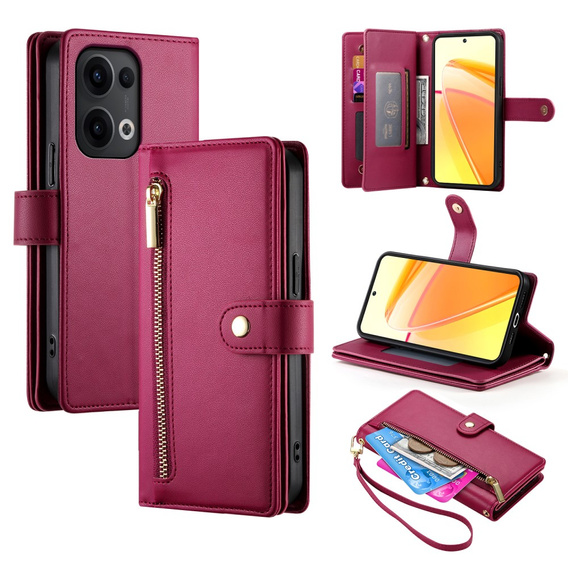 Klapkové puzdro pre Oppo Reno 13 Pro 5G, Wallet Zipper Pocket, červené