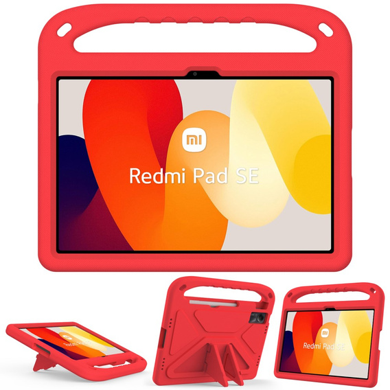 Detské puzdro pre Xiaomi Redmi Pad SE 11", detské puzdro s rukoväťou, červené