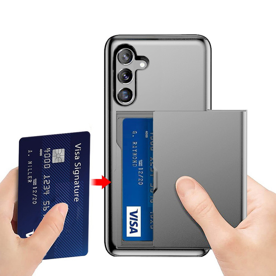 Obal na mobil pre Samsung Galaxy A56 5G, Sliding Card Holder, sivé