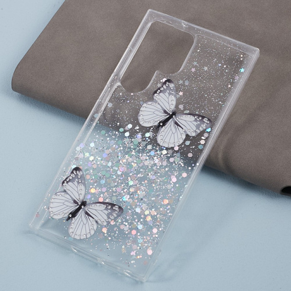 Puzdro pre Samsung Galaxy S24 Ultra, Glitter Butterfly, biele