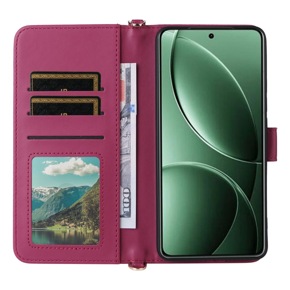 Puzdro s chlopňou pre Xiaomi Poco F7 Pro / F7 Ultra, Crossbody Leather Wallet, bordové