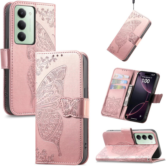 Klapkové puzdro pre Xiaomi Redmi 15 5G / 4G, Butterfly, ružovo zlaté