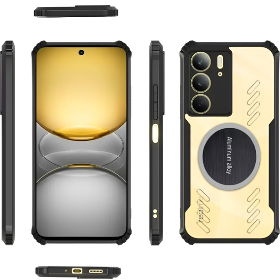 Puzdro pre Realme 14X / Realme C75, s magnetickým štítkom, transparentné / čierne