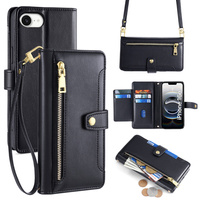 Klapkové puzdro pre iPhone 16E, Wallet Zipper Pocket, čierne