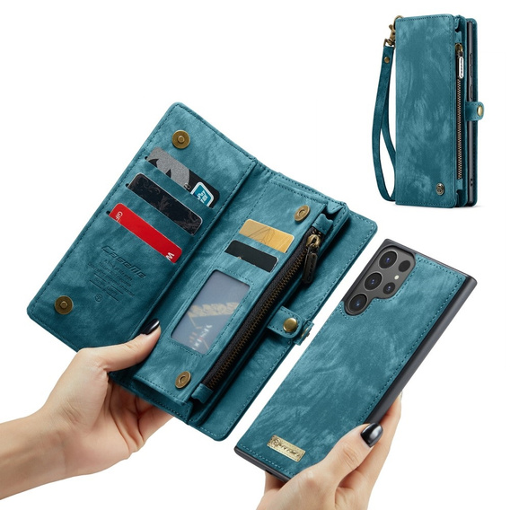 CASEME puzdro pre Samsung Galaxy S25 Ultra, Retro Leather Wallet, s remienkom, zelený