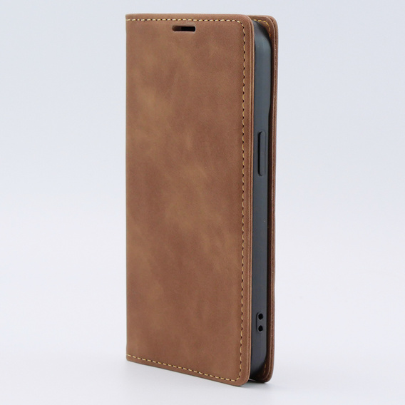Puzdro pre iPhone 15, ERBORD Vintage, peňaženka s chlopňou, hnedé