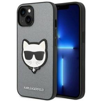 Karl Lagerfeld Obal na mobil pre iPhone 14 Plus, Saffiano Choupette Head Patch, strieborné