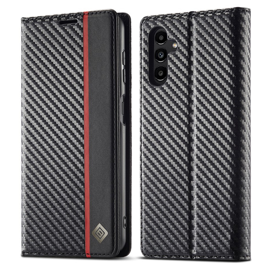 Kryt s chlopňou LC.IMEEKE pre Samsung Galaxy A17 5G, s karbónovou textúrou, čierny