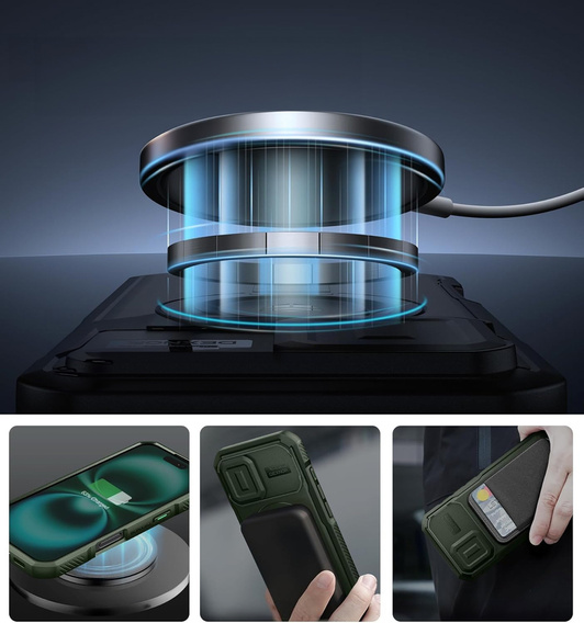Obrnené puzdro pre iPhone 16, Dexnor CamProtect MagSafe, zelený