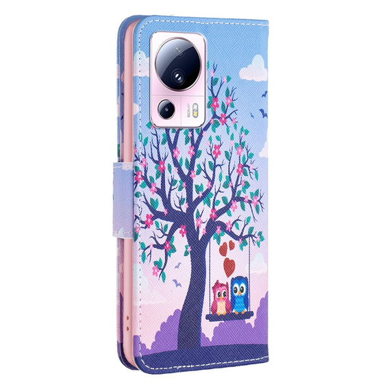 Klapkové puzdro pre Xiaomi 13 Lite, Wallet, tree & owls, modré