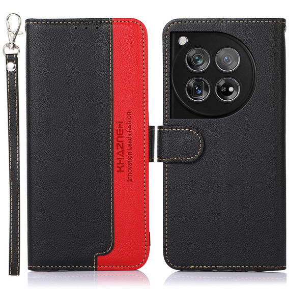 Flipové puzdro pre OnePlus 12 5G, KHAZNEH RFID, čierna / červená
