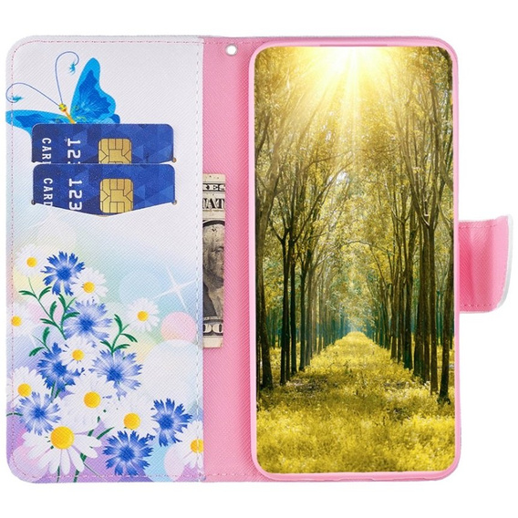 Klapkové puzdro pre Xiaomi 13 Lite, Wallet, butterfly and flowers, biele