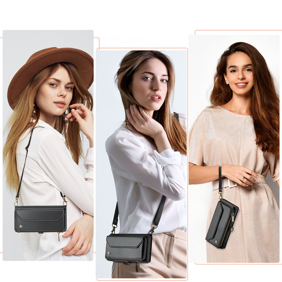 Puzdro CASEME pre Samsung Galaxy S25 FE, RFID Leather Wallet, s popruhom cez rameno, čierne