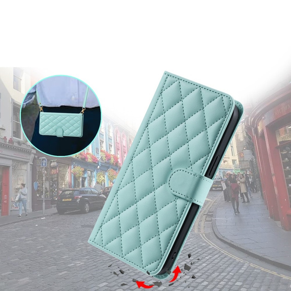 Puzdro s chlopňou pre Samsung Galaxy S25 Ultra, Rhombus Crossbody Leather, zelený