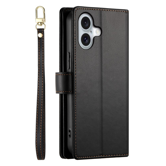 Klapkové puzdro pre iPhone 16 Plus, Wallet Zipper Pocket, čierne