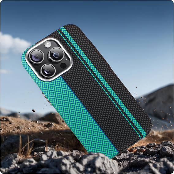 Puzdro pre iPhone 14 Pro Max, Carbon Fiber MagSafe, čierna / modrá