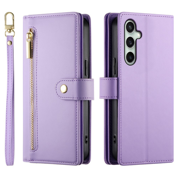Klapkové puzdro pre Samsung Galaxy S24 FE, Wallet Zipper Pocket, fialové