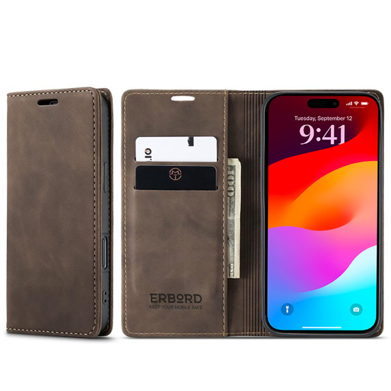 ERBORD Vintage peňaženkové puzdro s chlopňou pre iPhone 17 Pro Max