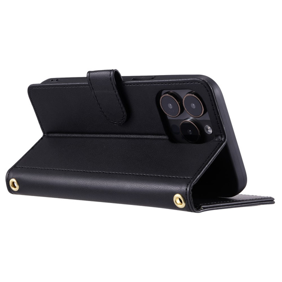 Puzdro s chlopňou pre iPhone 16 Pro Max, Rhombus Crossbody Leather, čierne