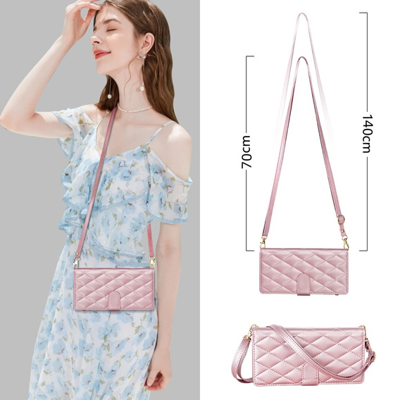 Puzdro s chlopňou pre Samsung Galaxy S25 Edge, Rhombus Crossbody Leather, ružové rose gold