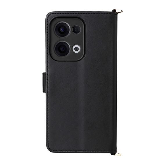 Puzdro s chlopňou pre Oppo Reno 13 5G, Crossbody Leather Wallet, čierne