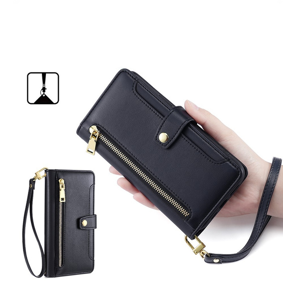 Klapkové puzdro pre Realme 14 Pro+ 5G, Wallet Zipper Pocket, čierne