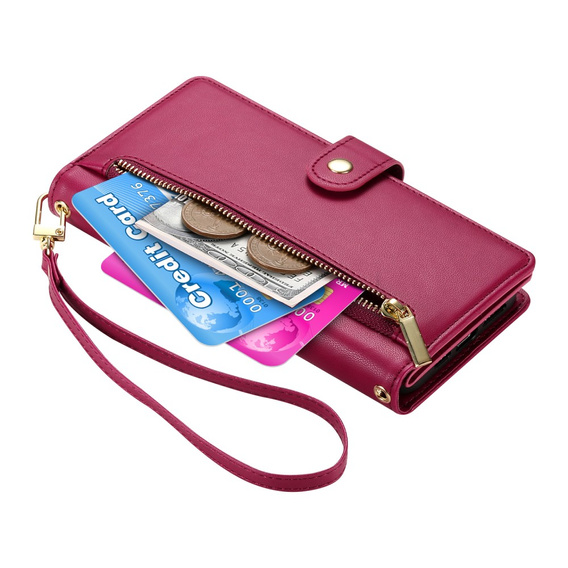Klapkové puzdro pre Xiaomi 14T Pro, Wallet Zipper Pocket, červené