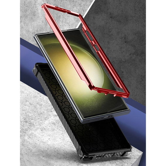 Obal na mobil pre Samsung Galaxy S23 Ultra, Heavy Duty Ring Belt Clip, červené