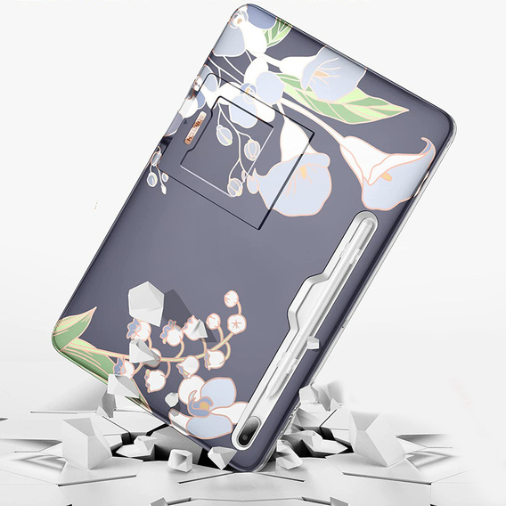 Obal na mobil pre Samsung Galaxy Tab S7 FE, Suritch Full Body Flowers, sivé