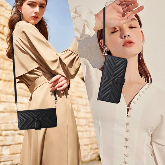 Puzdro s chlopňou pre Oppo Reno 13F 5G, Crossbody Leather Wallet, čierne