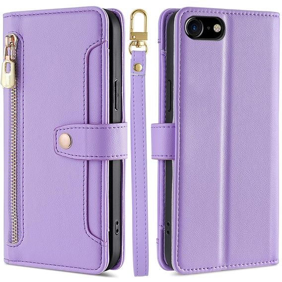Klapkové puzdro pre iPhone 16E, Wallet Zipper Pocket, fialové