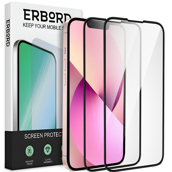 2x tvrdené sklo pre iPhone 13 Mini, ERBORD 3D pre celý displej