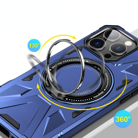 Puzdro pre iPhone 16 Pro Max, pancierované so stojanom a rukoväťou, modré