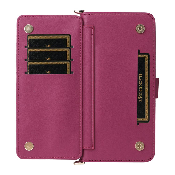 Puzdro s chlopňou pre Realme 14 Pro+ 5G, Crossbody Leather Wallet, tmavoružová