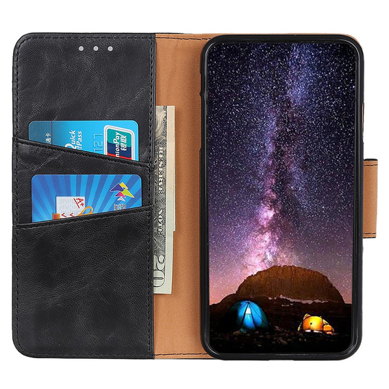 Klapkové puzdro pre Samsung Galaxy S25 Edge, Crazy Horse Wallet, čierne
