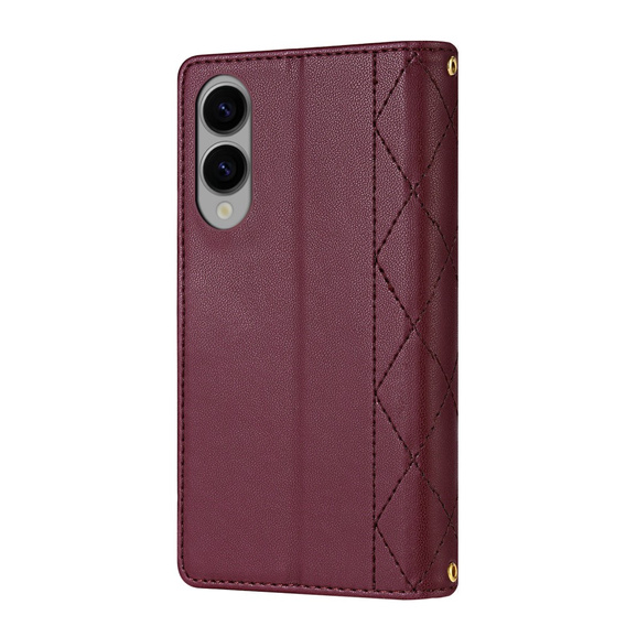 Puzdro s chlopňou pre Samsung Galaxy S25 Edge, Rhombus Crossbody Leather, bordové