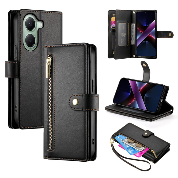 Klapkové puzdro pre Xiaomi Poco X7 Pro 5G, Wallet Zipper Pocket, čierne