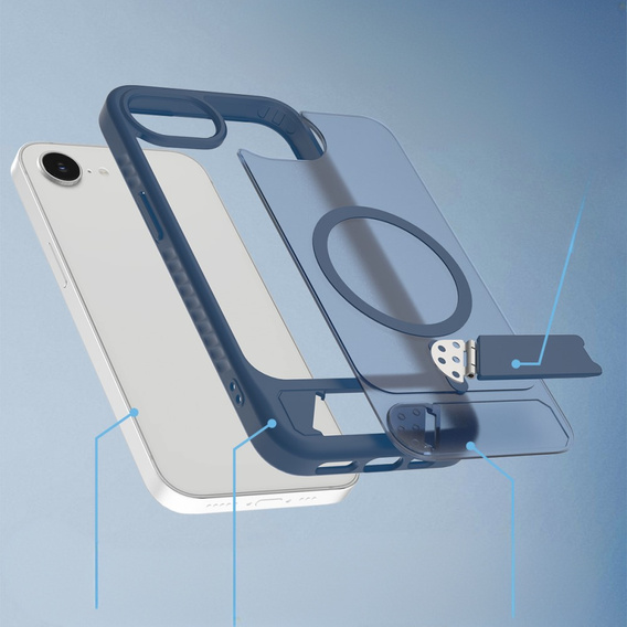 Puzdro pre iPhone 16E, Kickstand Matt Case, pre MagSafe, modré