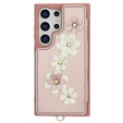 Puzdro pre Samsung Galaxy S24 Ultra, Leather Flower Card Slot, ružové