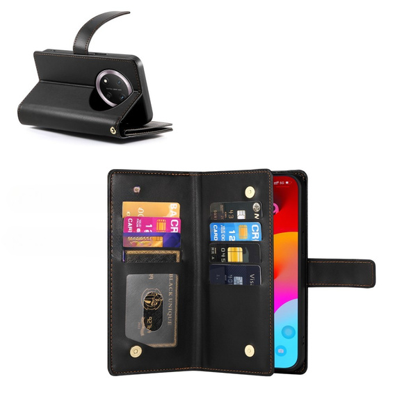 Klapkové puzdro pre Honor Magic 7 Lite, Wallet Zipper Pocket, čierne