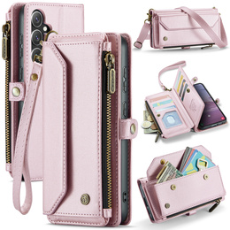 Puzdro CASEME pre Samsung Galaxy S25 FE, RFID Leather Wallet, s popruhom cez rameno, ružové